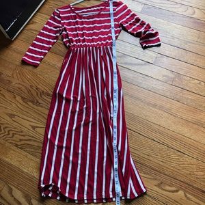 Red and white striped midi dress with pockets
